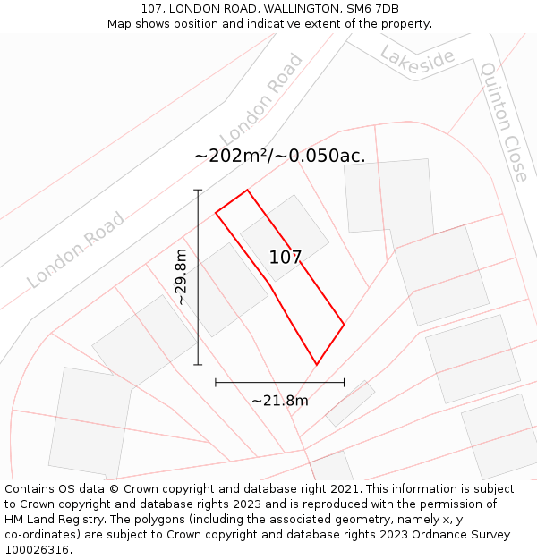 107, LONDON ROAD, WALLINGTON, SM6 7DB: Plot and title map