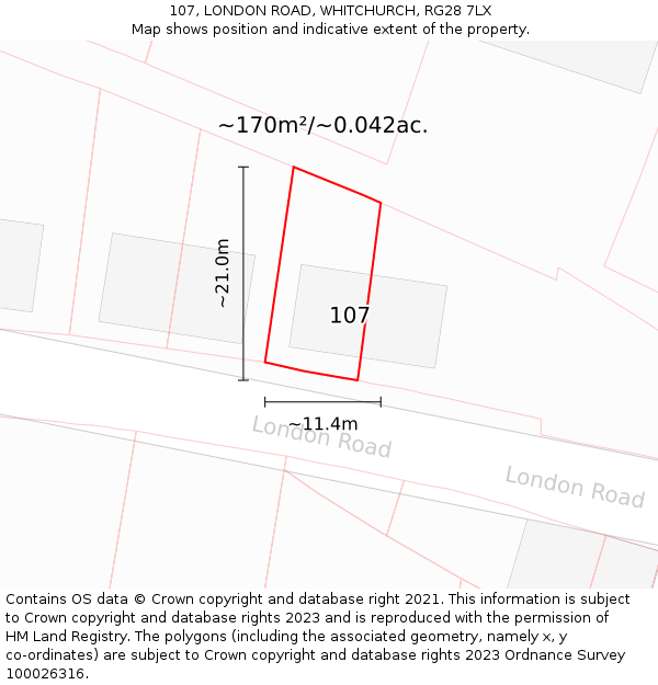 107, LONDON ROAD, WHITCHURCH, RG28 7LX: Plot and title map