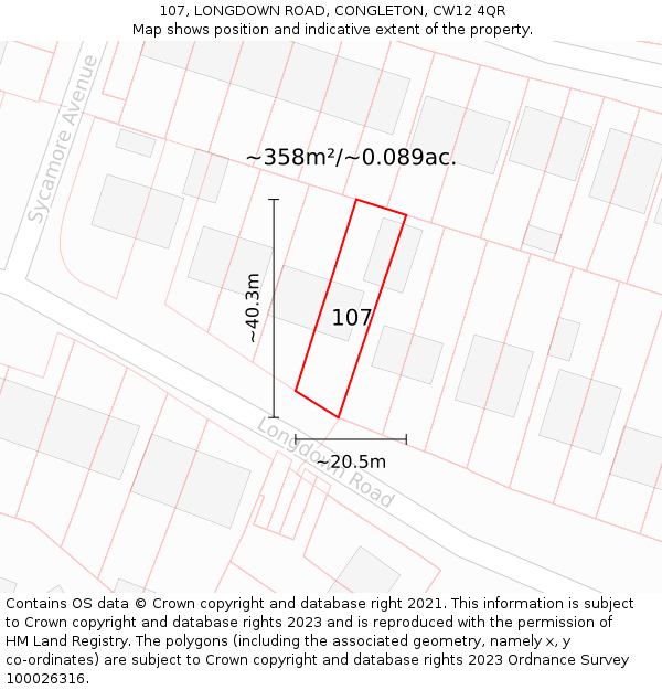107, LONGDOWN ROAD, CONGLETON, CW12 4QR: Plot and title map
