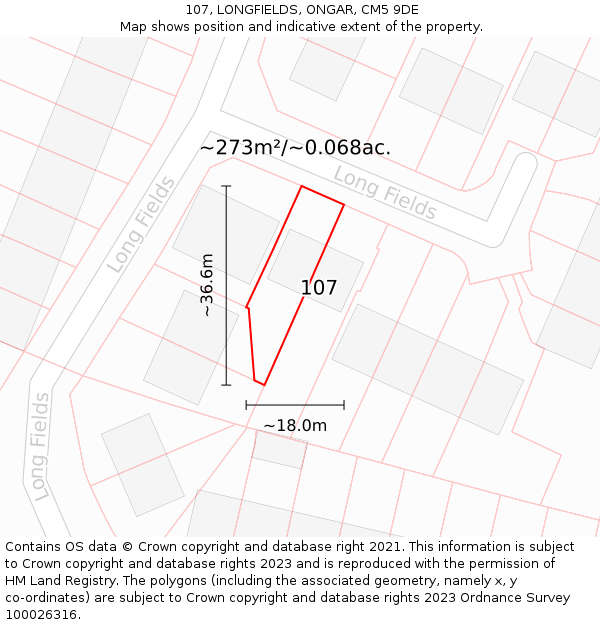 107, LONGFIELDS, ONGAR, CM5 9DE: Plot and title map