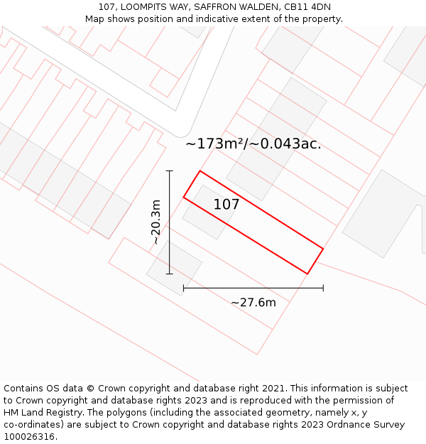 107, LOOMPITS WAY, SAFFRON WALDEN, CB11 4DN: Plot and title map