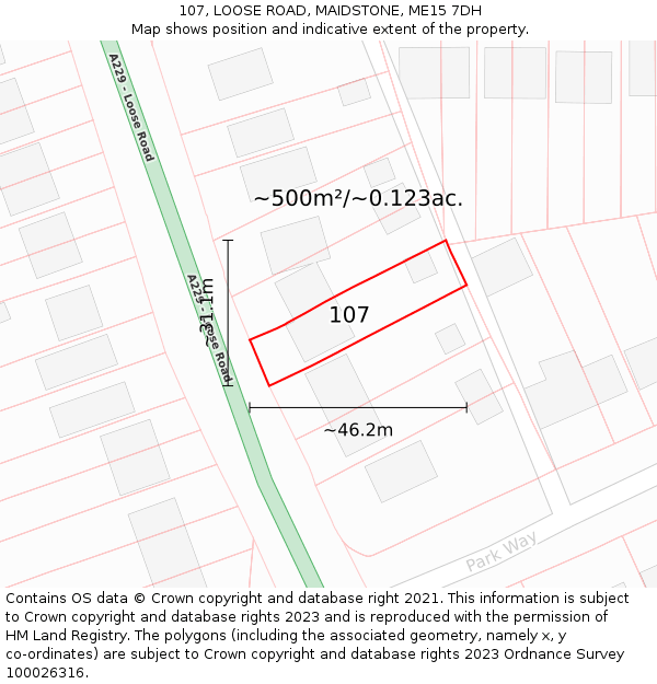 107, LOOSE ROAD, MAIDSTONE, ME15 7DH: Plot and title map