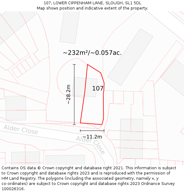 107, LOWER CIPPENHAM LANE, SLOUGH, SL1 5DL: Plot and title map