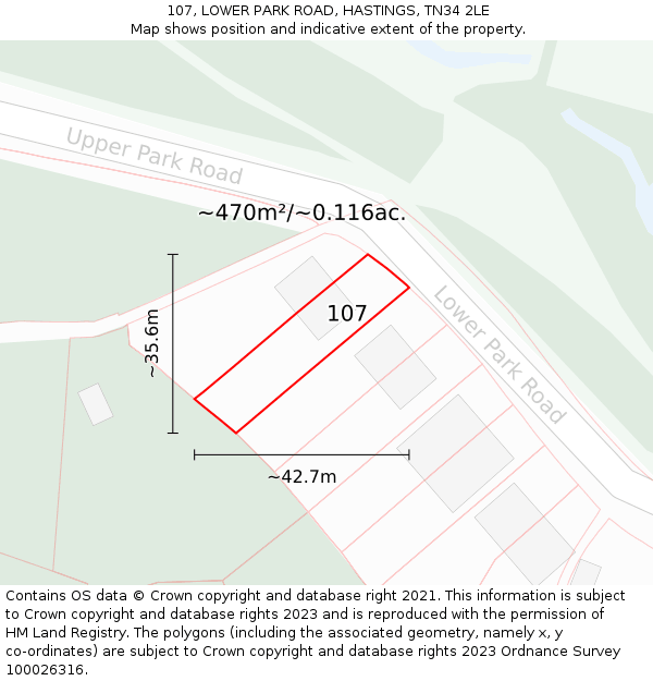 107, LOWER PARK ROAD, HASTINGS, TN34 2LE: Plot and title map