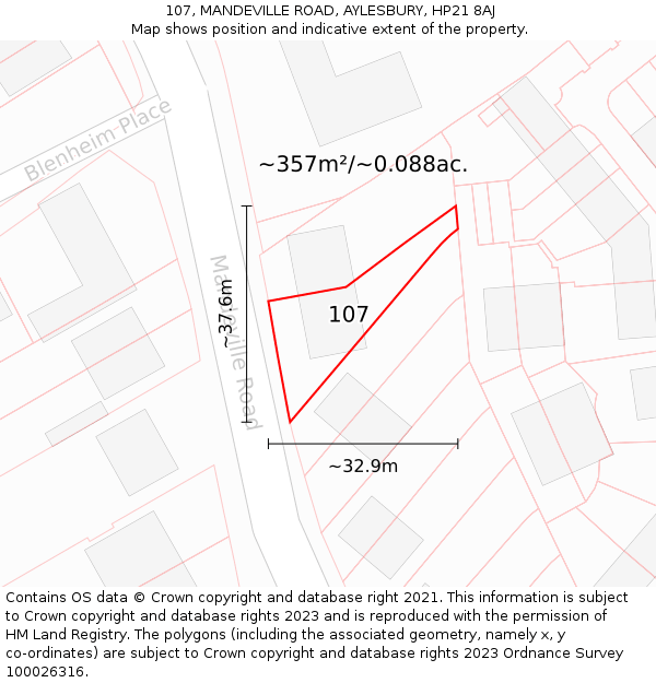 107, MANDEVILLE ROAD, AYLESBURY, HP21 8AJ: Plot and title map