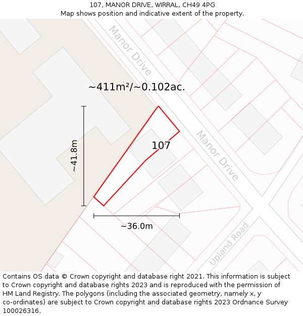 107, MANOR DRIVE, WIRRAL, CH49 4PG: Plot and title map