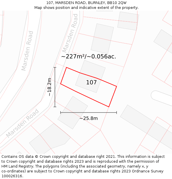 107, MARSDEN ROAD, BURNLEY, BB10 2QW: Plot and title map