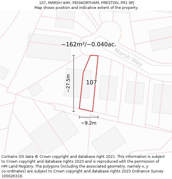 107, MARSH WAY, PENWORTHAM, PRESTON, PR1 9PJ: Plot and title map