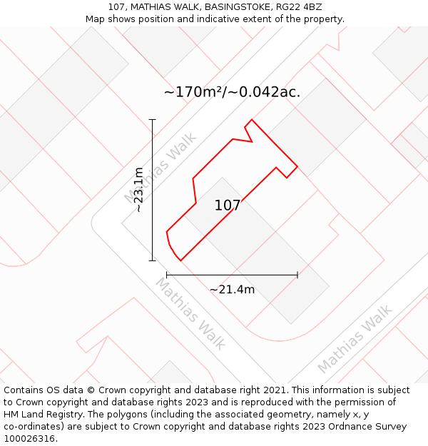 107, MATHIAS WALK, BASINGSTOKE, RG22 4BZ: Plot and title map