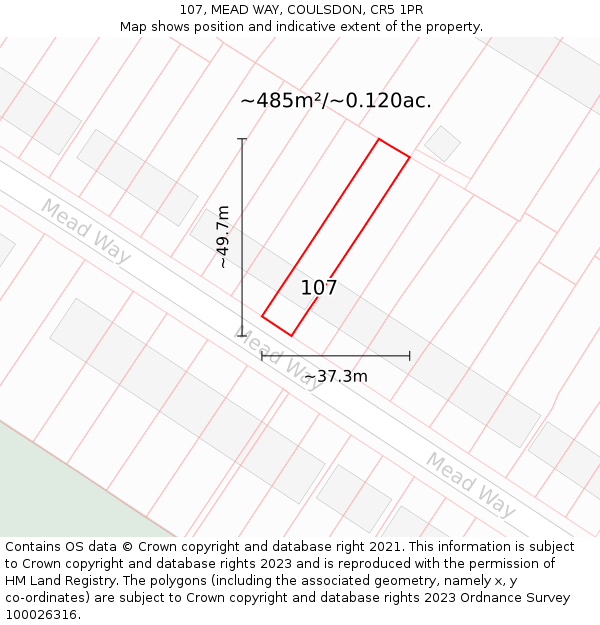 107, MEAD WAY, COULSDON, CR5 1PR: Plot and title map