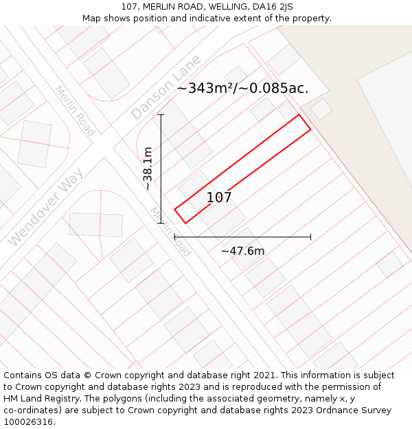 107, MERLIN ROAD, WELLING, DA16 2JS: Plot and title map