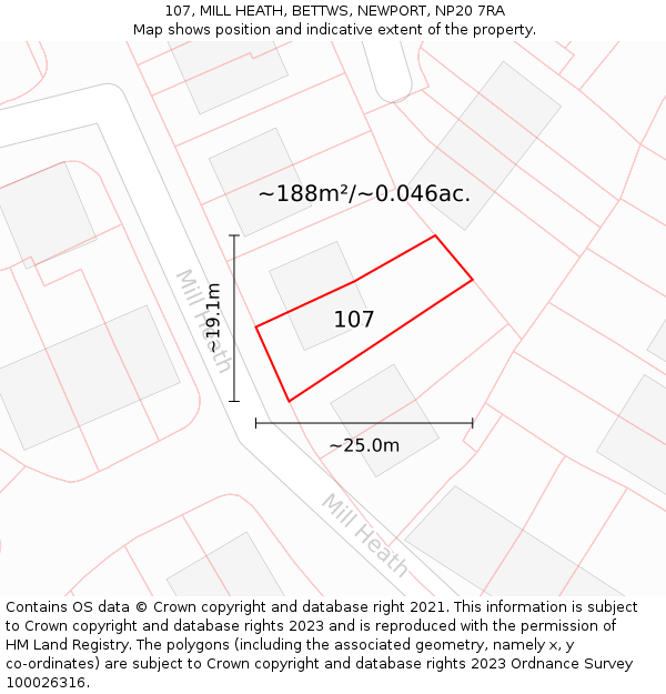 107, MILL HEATH, BETTWS, NEWPORT, NP20 7RA: Plot and title map