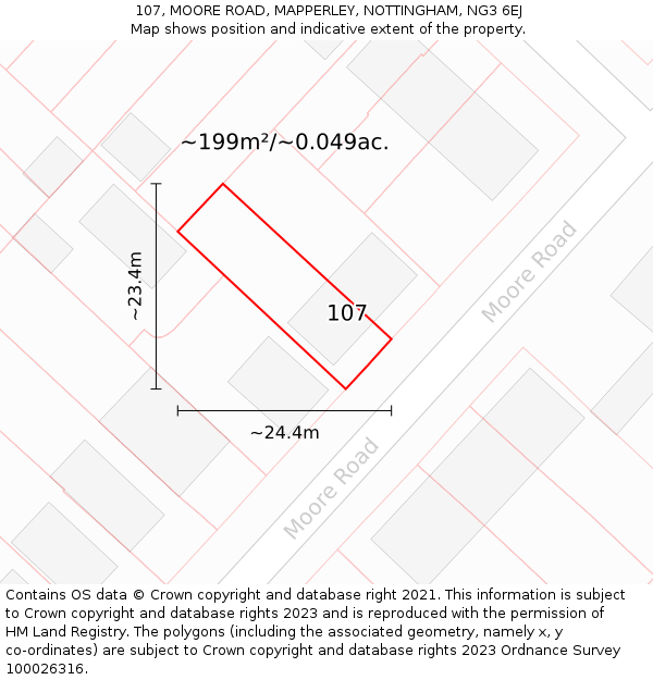 107, MOORE ROAD, MAPPERLEY, NOTTINGHAM, NG3 6EJ: Plot and title map