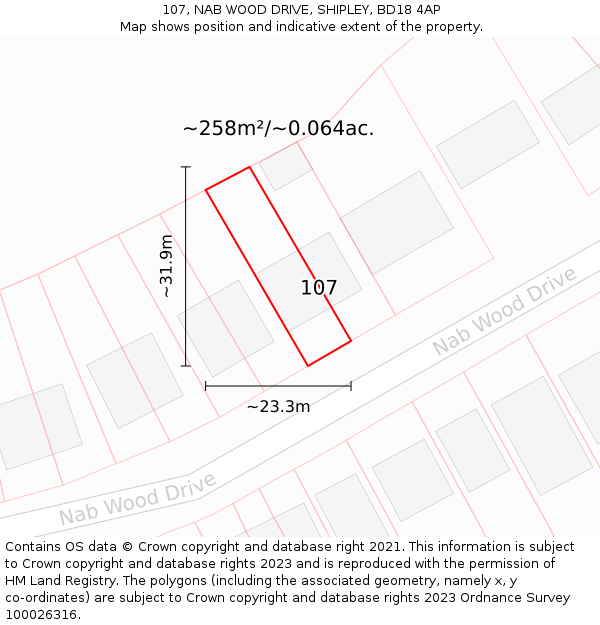 107, NAB WOOD DRIVE, SHIPLEY, BD18 4AP: Plot and title map