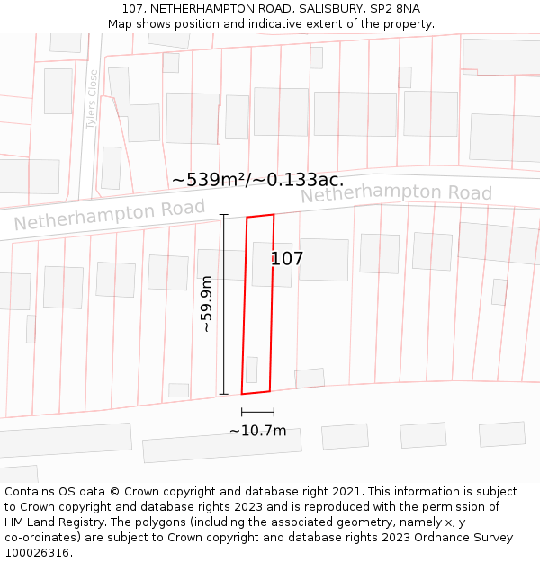 107, NETHERHAMPTON ROAD, SALISBURY, SP2 8NA: Plot and title map
