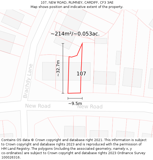 107, NEW ROAD, RUMNEY, CARDIFF, CF3 3AE: Plot and title map