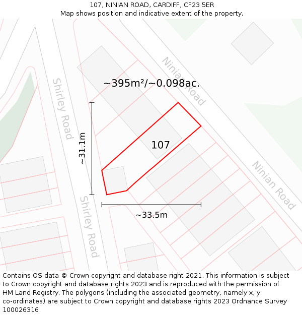 107, NINIAN ROAD, CARDIFF, CF23 5ER: Plot and title map