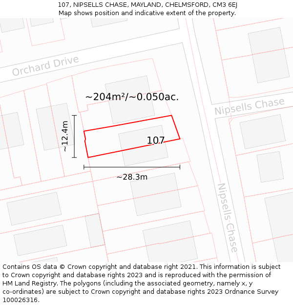 107, NIPSELLS CHASE, MAYLAND, CHELMSFORD, CM3 6EJ: Plot and title map