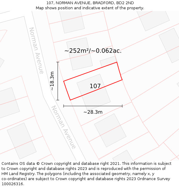 107, NORMAN AVENUE, BRADFORD, BD2 2ND: Plot and title map