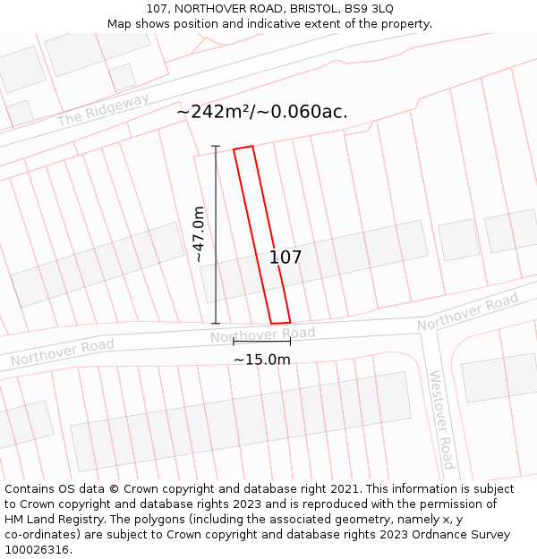 107, NORTHOVER ROAD, BRISTOL, BS9 3LQ: Plot and title map