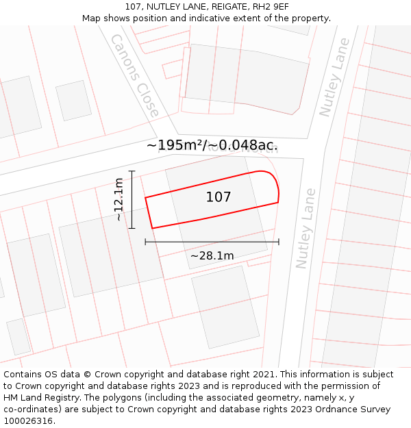 107, NUTLEY LANE, REIGATE, RH2 9EF: Plot and title map