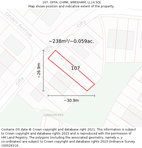 107, OFFA, CHIRK, WREXHAM, LL14 5DJ: Plot and title map