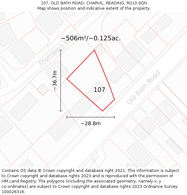 107, OLD BATH ROAD, CHARVIL, READING, RG10 9QN: Plot and title map