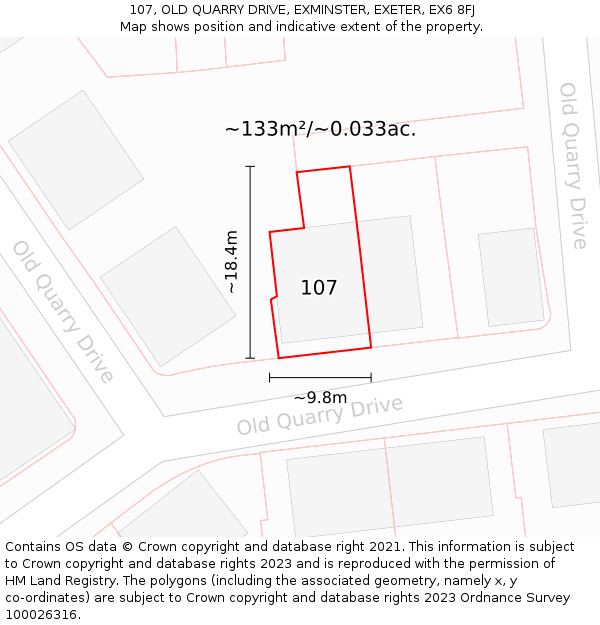 107, OLD QUARRY DRIVE, EXMINSTER, EXETER, EX6 8FJ: Plot and title map