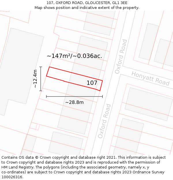 107, OXFORD ROAD, GLOUCESTER, GL1 3EE: Plot and title map