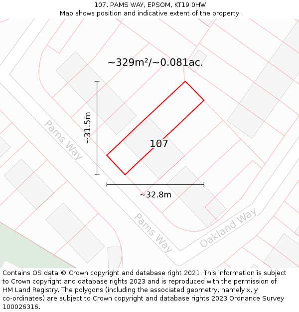 107, PAMS WAY, EPSOM, KT19 0HW: Plot and title map