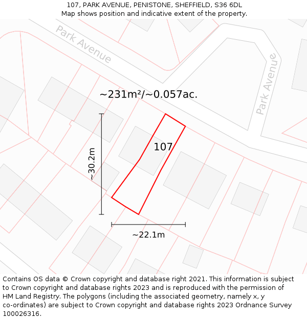 107, PARK AVENUE, PENISTONE, SHEFFIELD, S36 6DL: Plot and title map