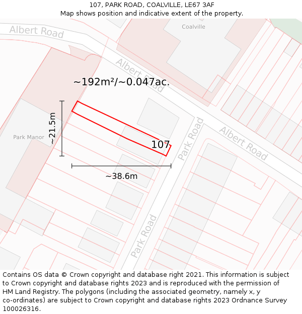 107, PARK ROAD, COALVILLE, LE67 3AF: Plot and title map