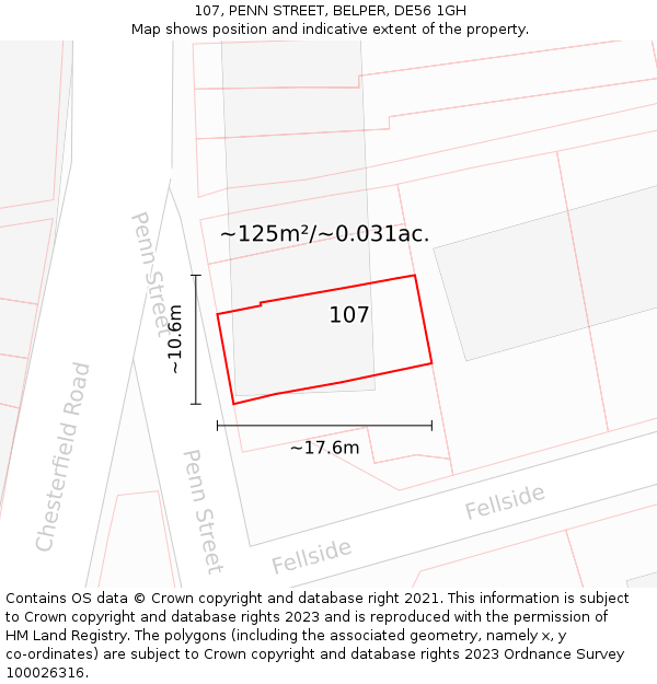 107, PENN STREET, BELPER, DE56 1GH: Plot and title map