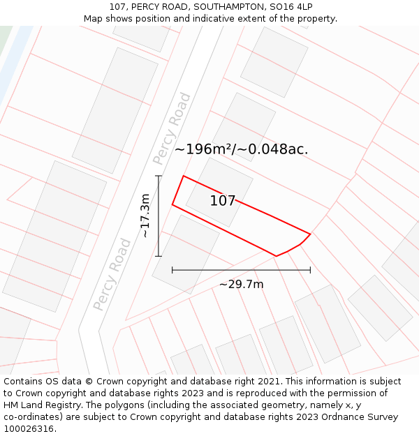 107, PERCY ROAD, SOUTHAMPTON, SO16 4LP: Plot and title map