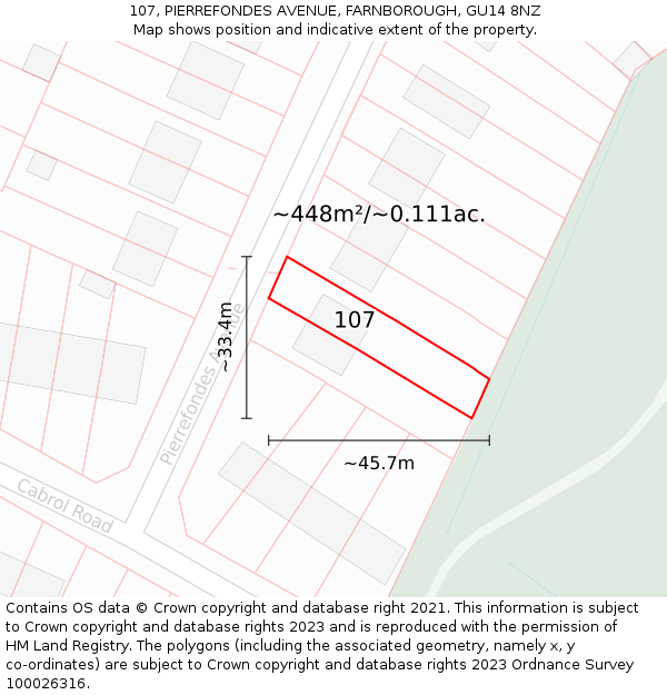107, PIERREFONDES AVENUE, FARNBOROUGH, GU14 8NZ: Plot and title map