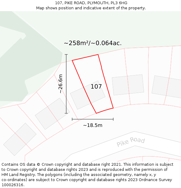 107, PIKE ROAD, PLYMOUTH, PL3 6HG: Plot and title map