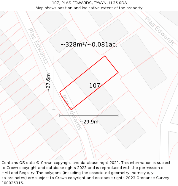 107, PLAS EDWARDS, TYWYN, LL36 0DA: Plot and title map