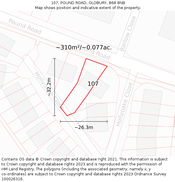 107, POUND ROAD, OLDBURY, B68 8NB: Plot and title map