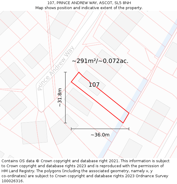 107, PRINCE ANDREW WAY, ASCOT, SL5 8NH: Plot and title map