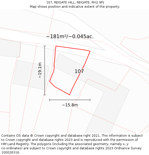 107, REIGATE HILL, REIGATE, RH2 9PJ: Plot and title map