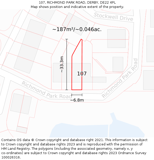 107, RICHMOND PARK ROAD, DERBY, DE22 4PL: Plot and title map