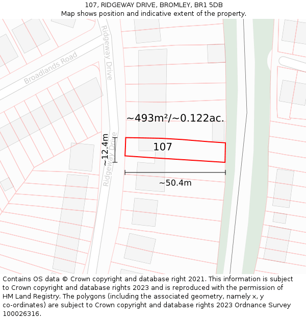 107, RIDGEWAY DRIVE, BROMLEY, BR1 5DB: Plot and title map