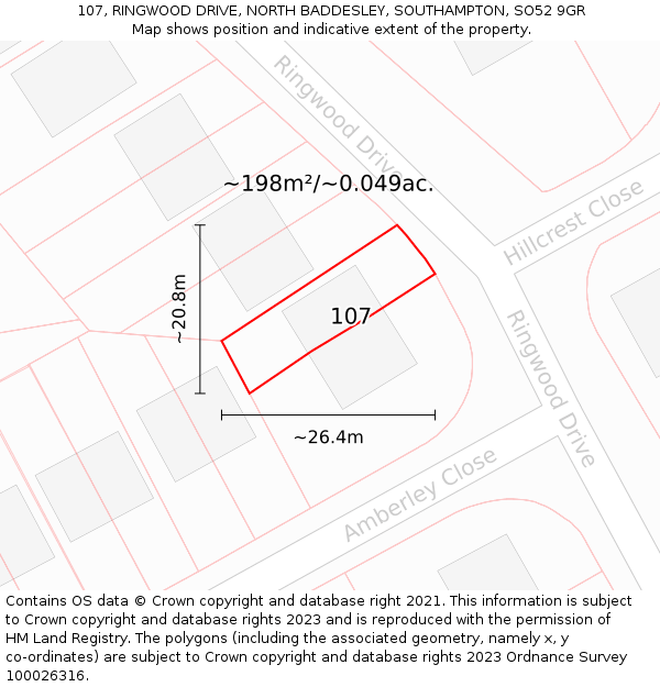 107, RINGWOOD DRIVE, NORTH BADDESLEY, SOUTHAMPTON, SO52 9GR: Plot and title map