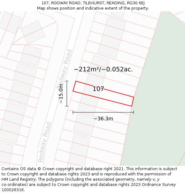 107, RODWAY ROAD, TILEHURST, READING, RG30 6EJ: Plot and title map
