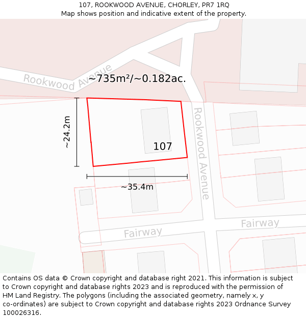107, ROOKWOOD AVENUE, CHORLEY, PR7 1RQ: Plot and title map
