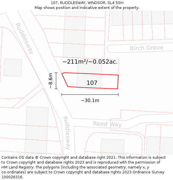 107, RUDDLESWAY, WINDSOR, SL4 5SH: Plot and title map