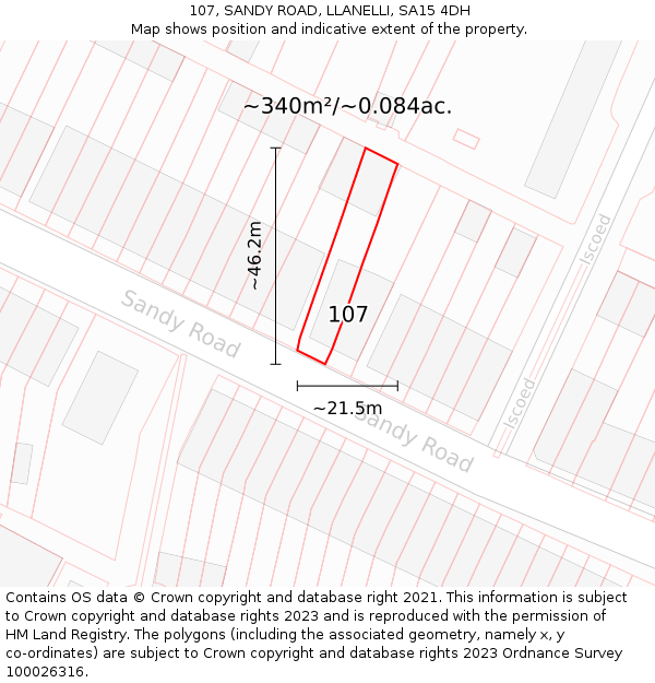 107, SANDY ROAD, LLANELLI, SA15 4DH: Plot and title map