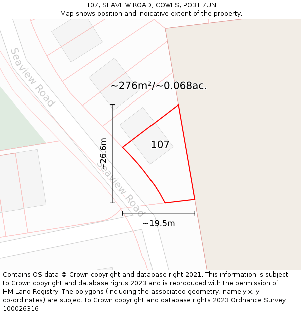 107, SEAVIEW ROAD, COWES, PO31 7UN: Plot and title map