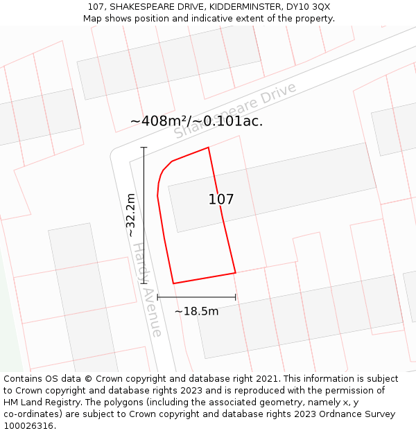 107, SHAKESPEARE DRIVE, KIDDERMINSTER, DY10 3QX: Plot and title map