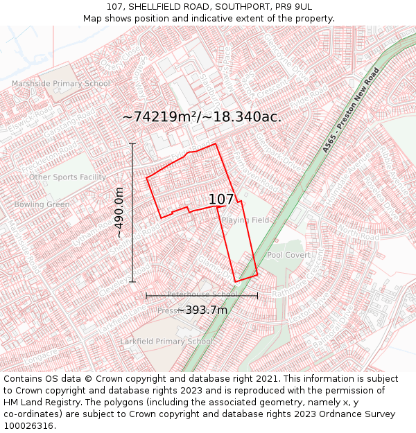 107, SHELLFIELD ROAD, SOUTHPORT, PR9 9UL: Plot and title map